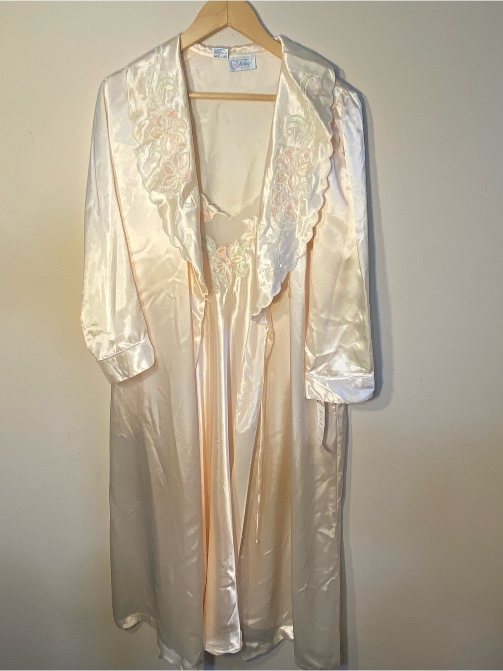 NWT Vintage Etienne Embroidered Robe and Midi Slip Set